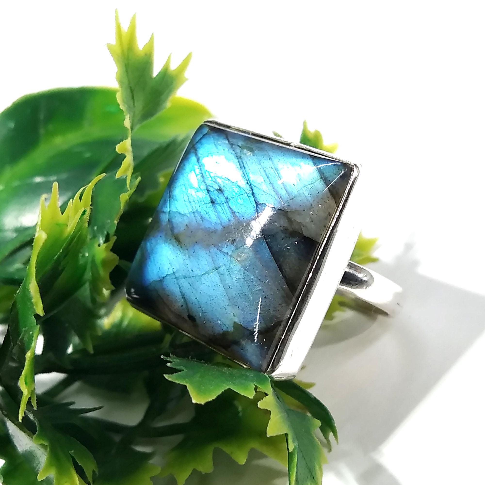 Natural Labradorite Blue Fire Gemstone Ring, 925 Solid Sterling Silver Ring, Labradorite Stone Size 20x20 mm Gift Mother’s day Ring